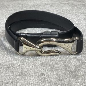 Chicos Modern Hook Belt Women 19" - 32" Small Medium Black Leather Silver Buckle